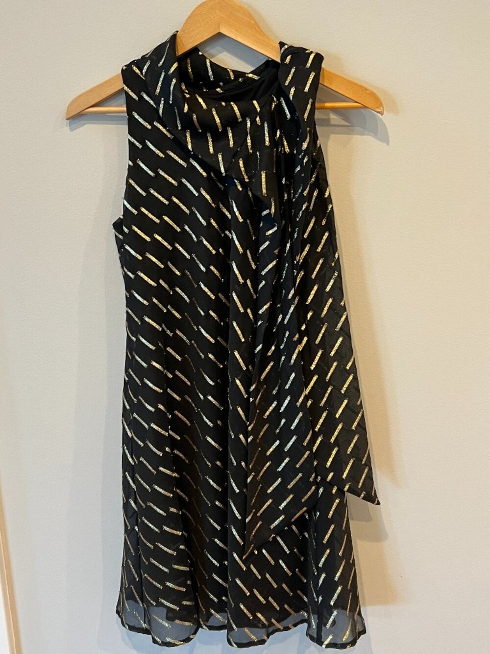 Signature Robbie Bee Black Gold Metallic Bow Dress Petite 4P